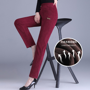 条绒裤中老年女士裤子小个子高腰弹力显瘦妈妈秋冬款灯心绒休闲裤