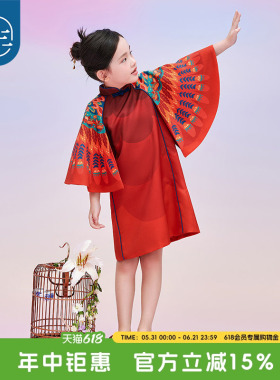 年衣儿童旗袍女童中国风新中式春季新款古风汉服红色连衣裙演出服