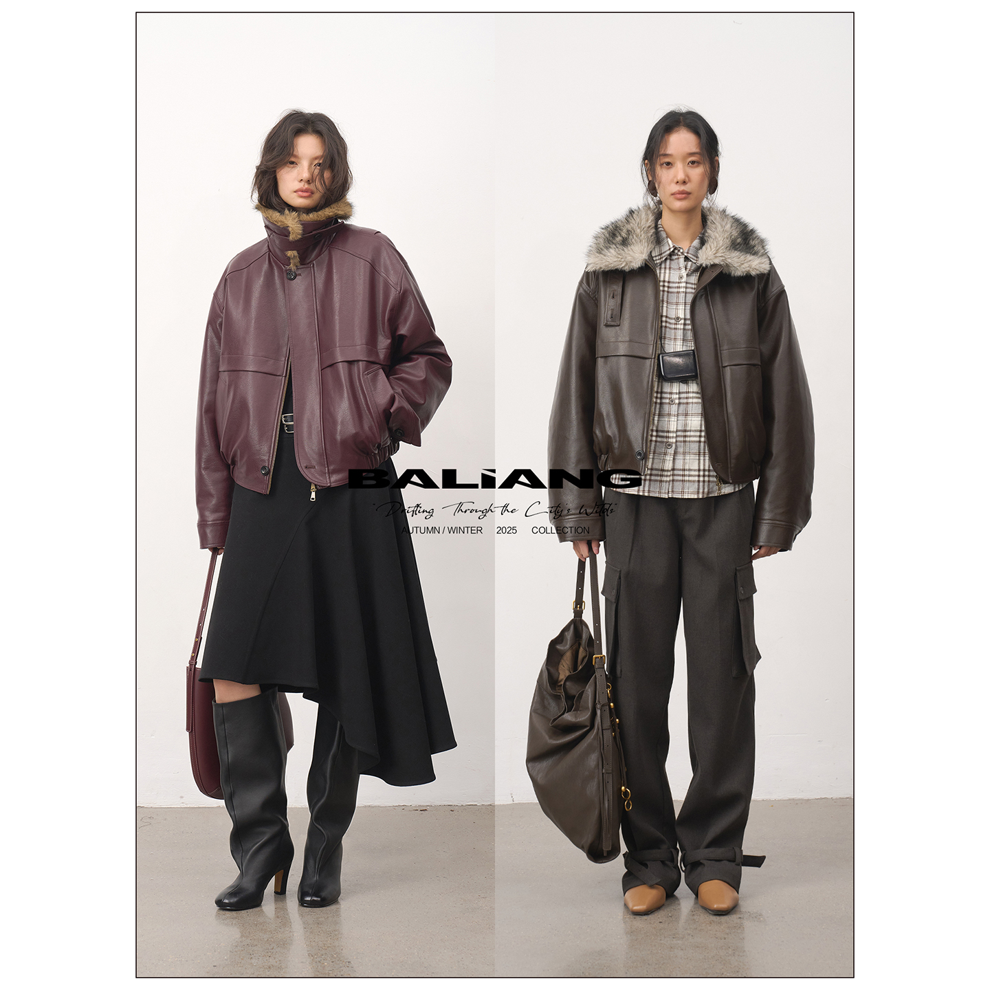 BALIANG「捌樑」 迂'detour' 廓形翻毛领复古皮衣夹克棉服外套