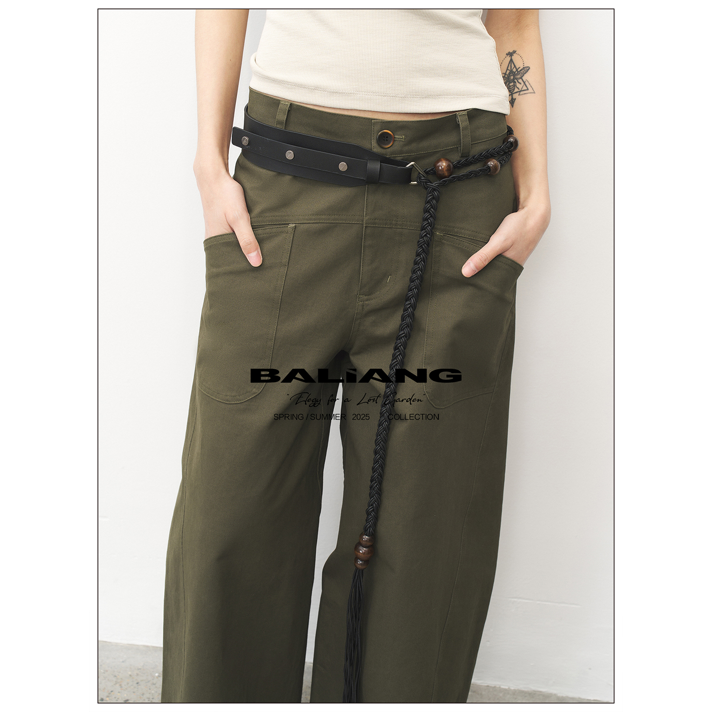 BALIANG「捌樑」灿'Bright'可调节式超纤皮革串珠编绳腰链皮带