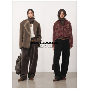 长裤 BALIANG「捌樑」 撞色麂皮裤 灯芯绒立体锥形萝卜裤 蔓 Vine