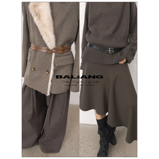 Glaze 双腰头复古金属扣头牛皮宽腰带皮带 璃 BALIANG「捌樑」