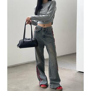 VK275 TEEINXX复古拼接织带阔腿牛仔裤 露露酱NN专享