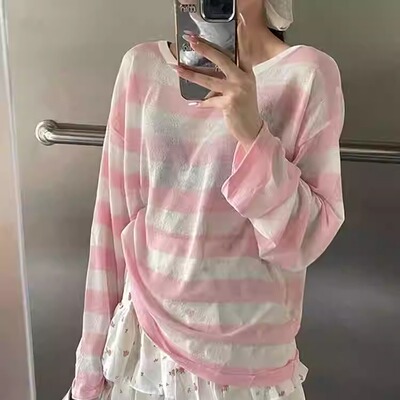 VK166交叉露背条纹薄款