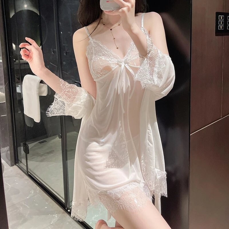 性感睡衣女高级感蕾丝吊带睡裙两件套睡袍薄纱冰丝夏季2026新款图片