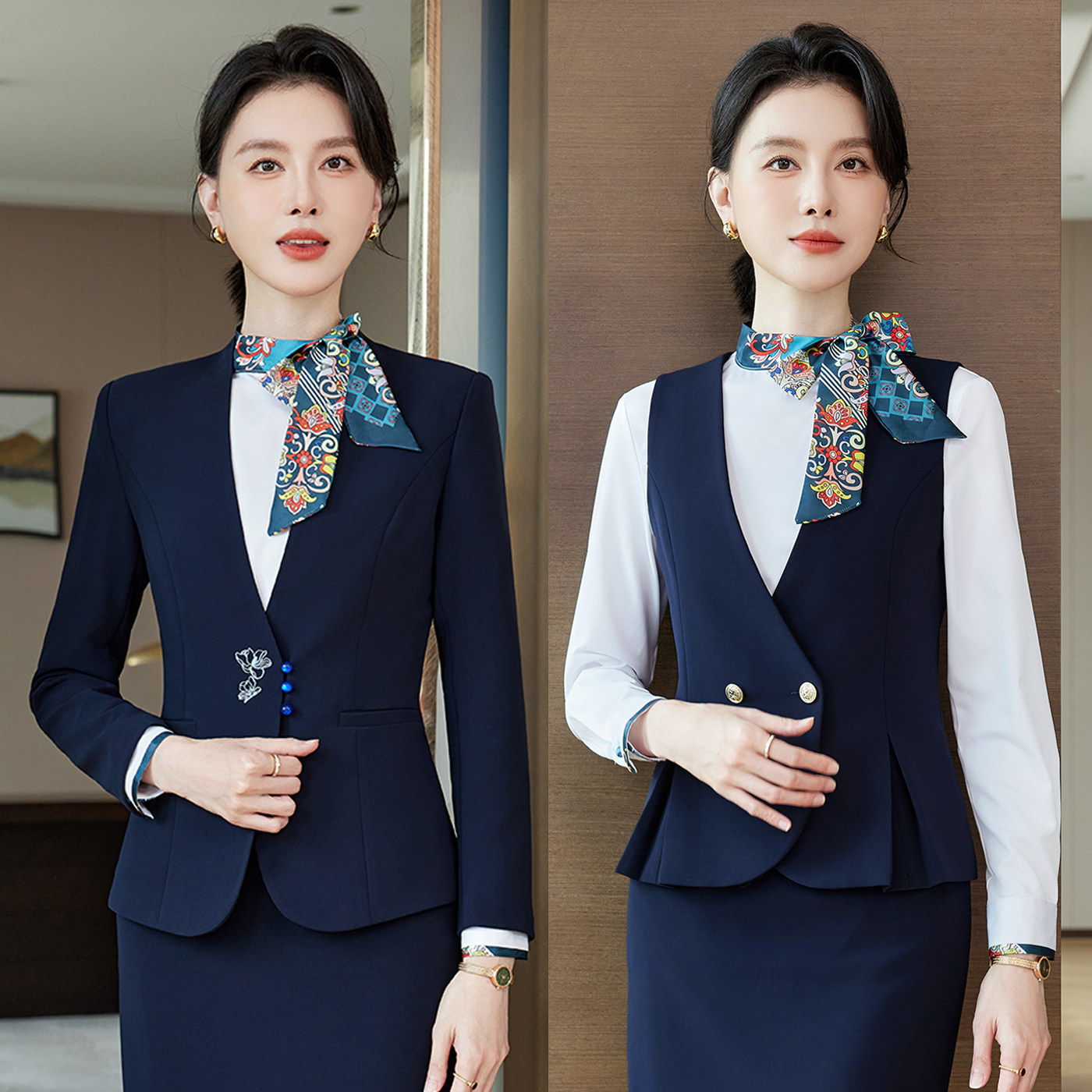 空姐职业装制服套装女美容院珠宝店工装酒店前台服务员工作服