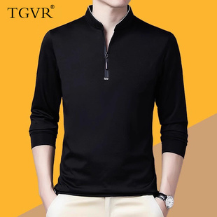 t恤男士 秋季 长袖 2025新款 潮流宽松时尚 休闲半拉链立领商务polo衫