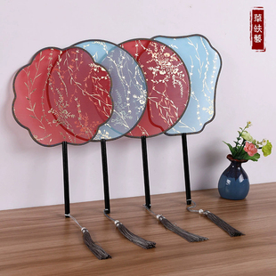 长柄烫金团扇透明古风圆扇复古中国风宫扇舞蹈扇古典汉服旗袍扇子