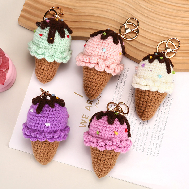 针织编织毛线钩织跨境蛋筒冰淇淋甜筒钥匙扣包包配饰挂件礼品饰品,节庆用品/礼品,钥匙扣,淘宝优惠券,粉丝福利购,淘宝优惠卷