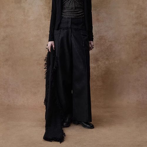 Elywood黑色分割阔腿皮裤