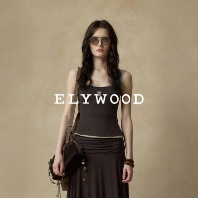 Elywood拼接假两件刺绣吊带