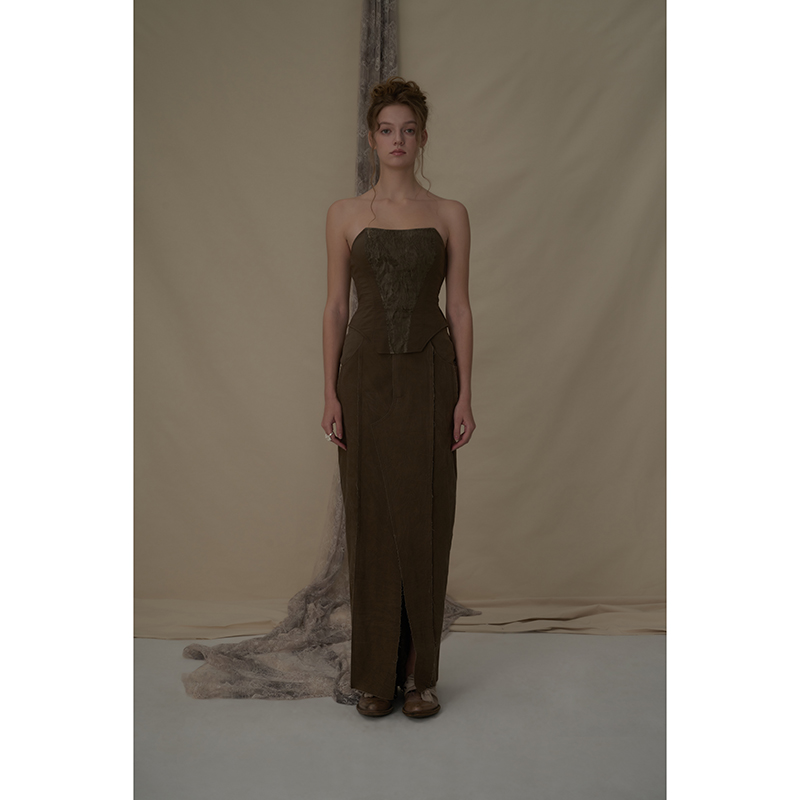 Elywood棕色提花混纺抹胸