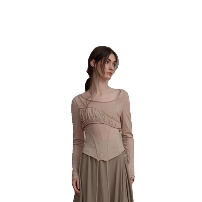 Elywood裸色吊带抹胸解构上衣