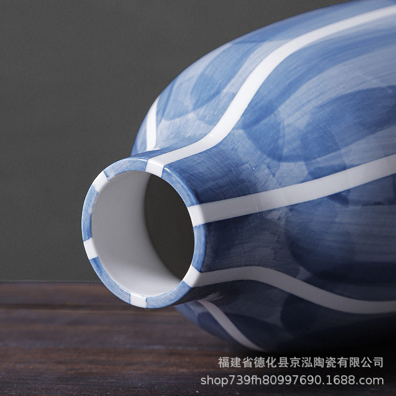 蓝色陶瓷花瓶摆件新中式客厅玄关酒柜餐桌干花插花电视柜装饰摆设