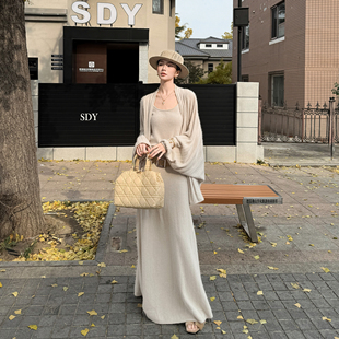 气质吊带半裙套装 DivoZIJU老钱风羊毛针织开衫 三件套2025秋冬新款