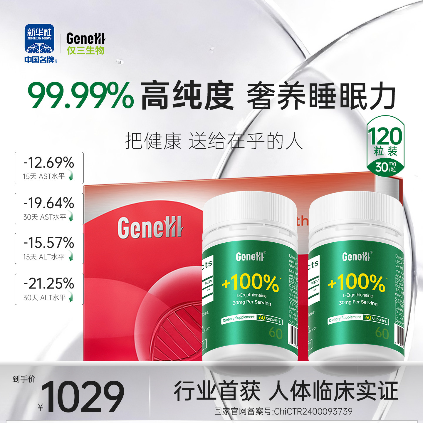 【限定礼盒】GENEIII仅三麦角硫因99.99%高纯度30mg/粒送礼保健品
