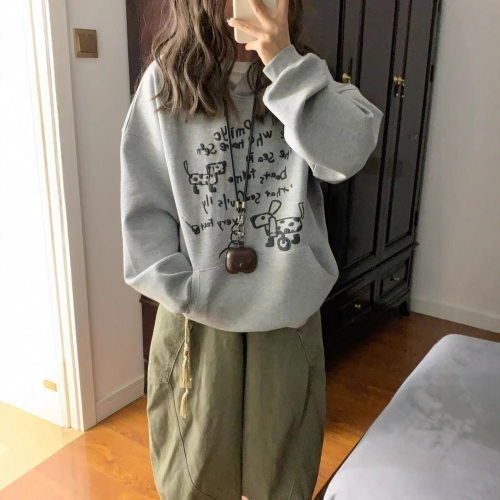 秋冬韩系斑点狗加绒宽松卫衣女