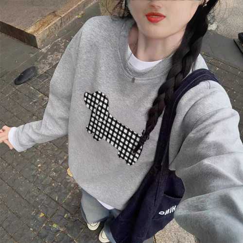 秋冬加绒加厚宽松圆领卫衣女