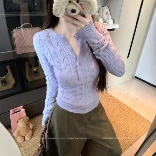秋冬韩系甜美半开领显瘦女针织衫