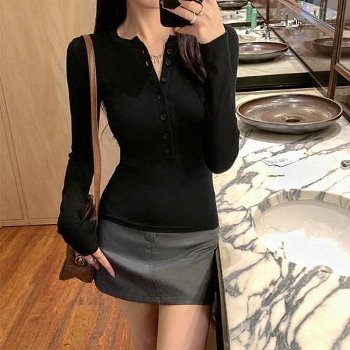 春秋女纯欲修身显瘦长袖打底衫
