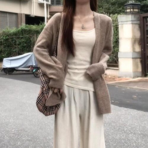 秋冬韩系慵懒宽松薄款针织开衫女