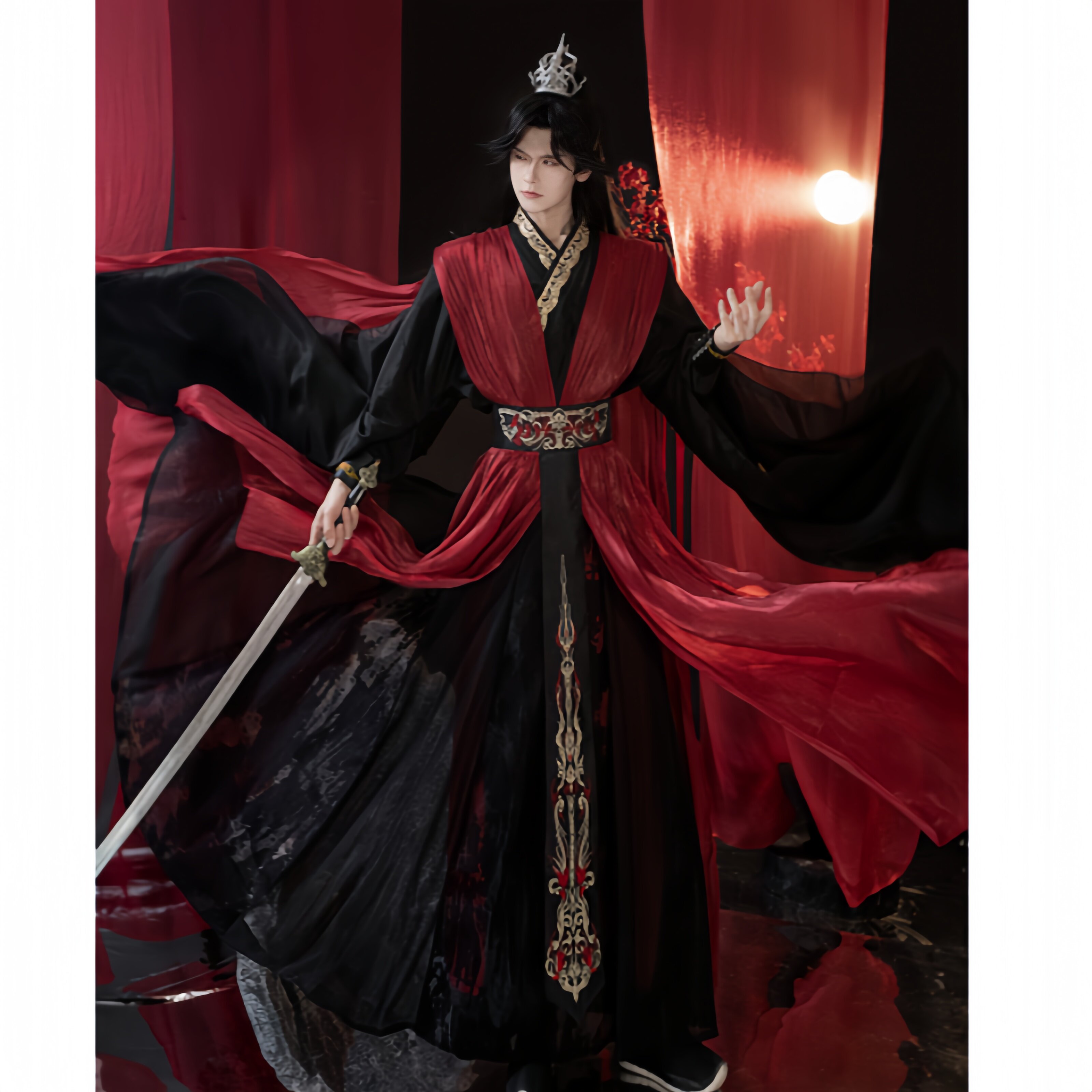 书禹「玄绛」新款黑红酷飒汉服男女款cos服飘袖蔽膝侠客飘逸披风