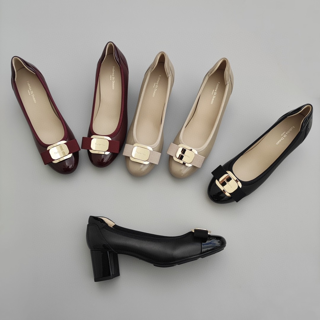 FEDERICA DI DONATO 新款羊皮上班通勤超舒服圆头一脚蹬粗跟单鞋