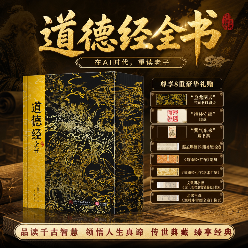 道德经全书金龙腾云三面刷边典藏精装老子原文注释图解国学经典附赠藏书票印章赵孟頫文徵明书法拉页别册传统文化古籍收藏礼品书籍