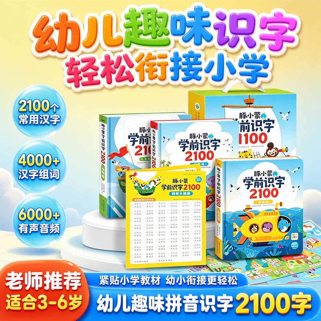 豚小蒙学前识字2100全3册盒装点读版3-6岁正版幼儿早教启蒙参考教材为小学入学准备学前识字零压力小鸡球球配套点读图书