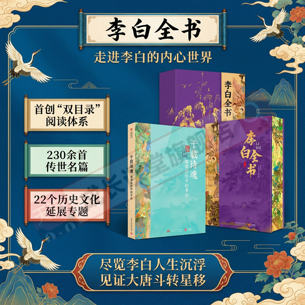【赠7大奢华礼】李白全书刷边版礼盒装古书62岁人生230首传世名篇诗词歌赋集400余幅画作人际网络游历足迹全纪录送礼收藏精装套装