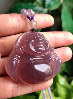 帝王紫玉髓弥乐佛吊坠冰种紫色玛瑙玉髓佛公挂件玉石直播货源