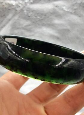 天然a货药王石手镯橄榄绿墨玉陨石带磁性镯子玉石玉器玉镯