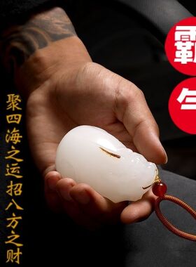 手把件玉石把玩天然招财阿富汗玉把玩件白玉真品白貔貅男士手把件