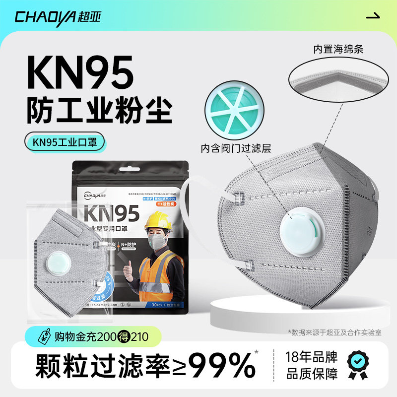超亚kn95活性炭防尘重度口罩工业粉尘肺专用正品油漆二手烟防甲醛