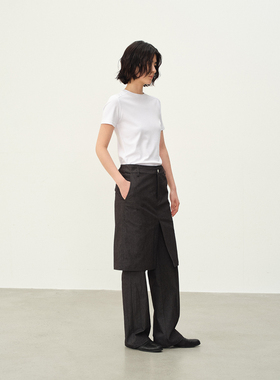 SILAVIE 原创两件套可拆裙裤设计时尚潮流褶皱高弹牛仔叠穿长裤