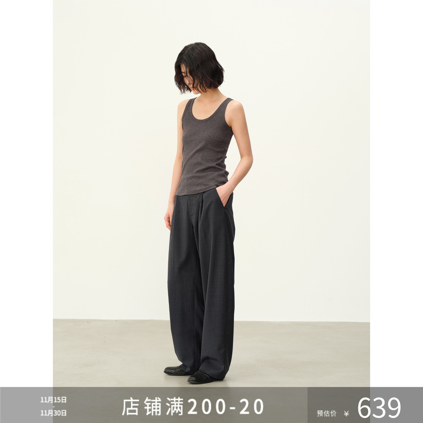 SILAVIE显高显瘦斜门襟双褶长裤