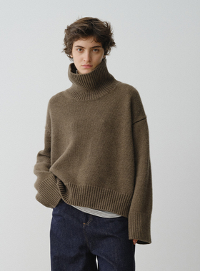 SILAVIE 100%美丽诺羊毛重磅高克重套头衫宽松百搭高领毛衣