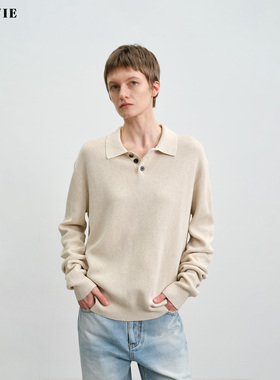 【吴千语同款】SILAVIE莱赛尔亚麻毛织上衣高智POLO领套头针织衫