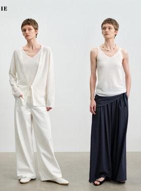 SILAVIE 透气亲肤醋酸棉极简系带针织V领开衫吊带套装女春季新款