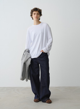 SILAVIE 秋冬活性宽松休闲时尚阔腿修饰腿型蛋形收腰牛仔裤阔腿裤