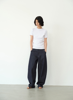 SILAVIE 莱赛尔男女同款阔腿垂感牛仔裤结构感复古丹宁原牛长裤