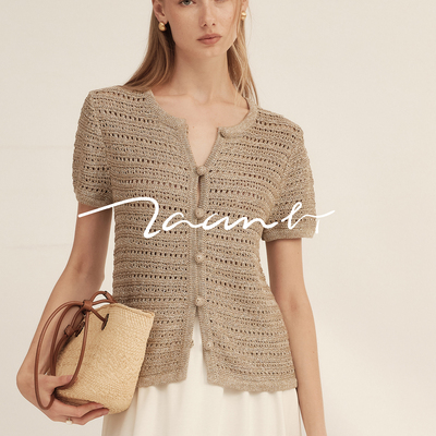 Zaanli暂离 26春夏新品 意大利流金夹花带子纱手钩纽扣针织短袖