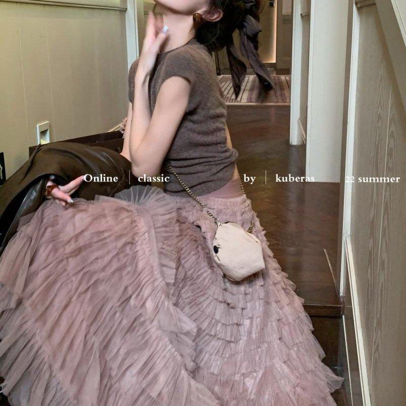 法式小众气质后露背绑带针织衫高腰网纱蛋糕仙女半身长裙两件套装,女装/女士精品,大码半身裙,淘宝优惠券,粉丝福利购,淘宝优惠卷