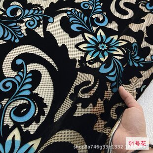 镂空提花真丝烂花绒布料 提花丝绸烂花真丝绒连衣裙旗袍礼服面料