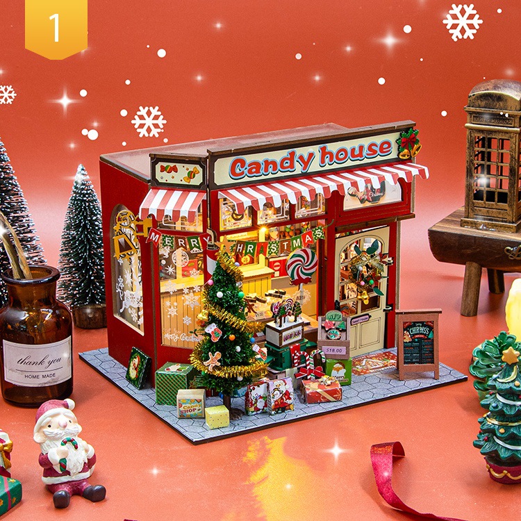 弘达DIY小屋圣诞糖果屋手工拼装别墅模型创意圣诞节日生日礼物