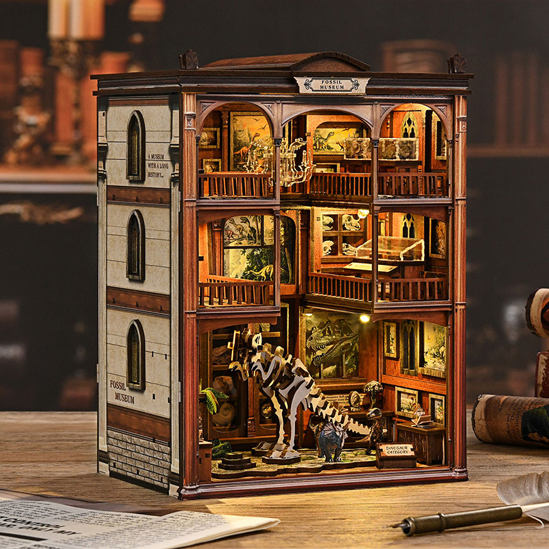 化石博物馆diy小屋书立木质手工拼装建筑模型摆件玩具节生礼送男,玩具/童车/益智/积木/模型,建筑/DIY小屋/拼装模型,淘宝优惠券,粉丝福利购,淘宝优惠卷