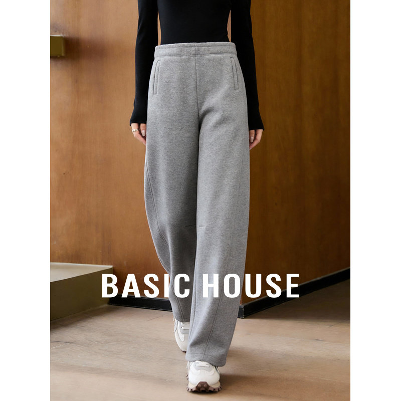 百家好加绒加厚弯刀卫裤女冬季2026新款宽松保暖高腰直筒休闲长裤