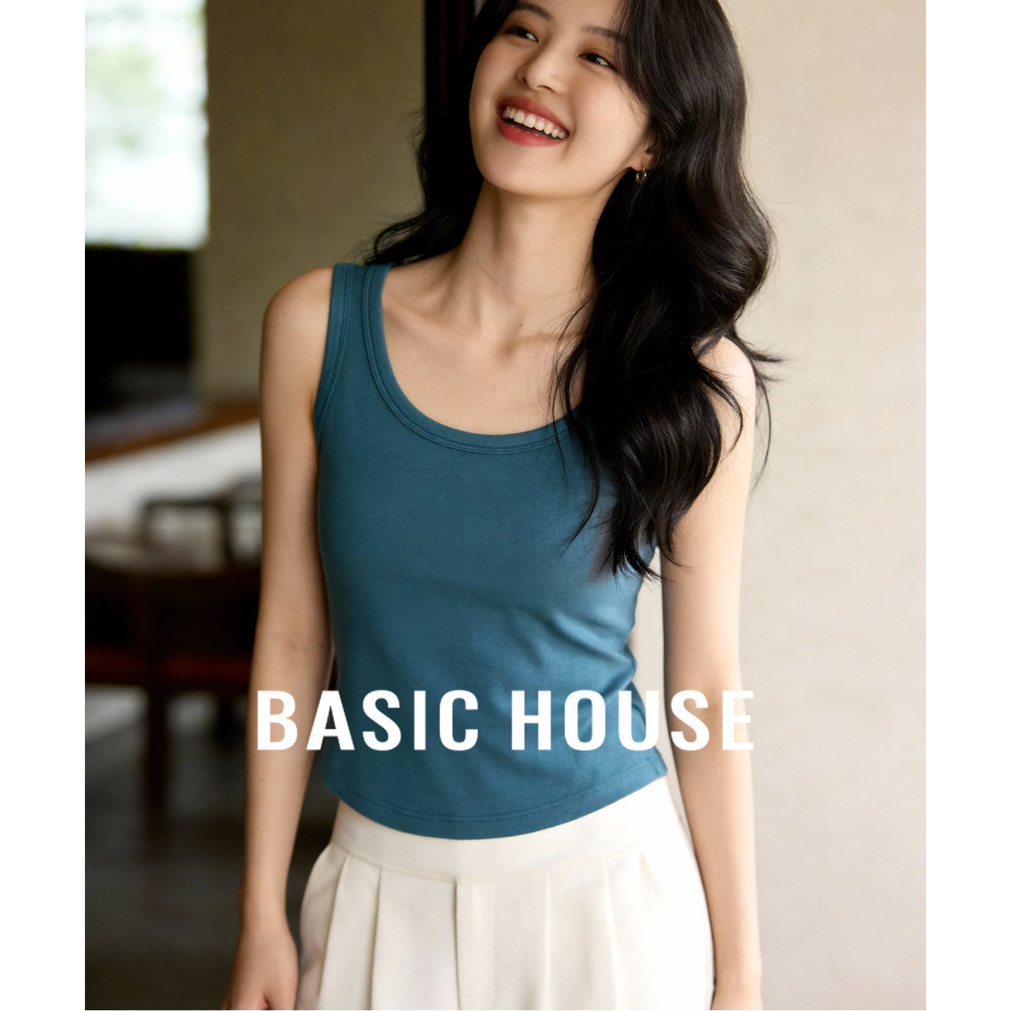 百家好U领短款修身显瘦辣妹风上衣内搭外穿百搭打底吊带女背心