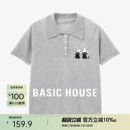夏季 Basic 针织衫 House 纯色套头上衣女 百家好猫咪刺绣polo领短袖