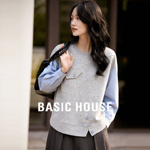 Basic House/百家好假两件拼接卫衣女撞色设计感小众圆领套头上衣